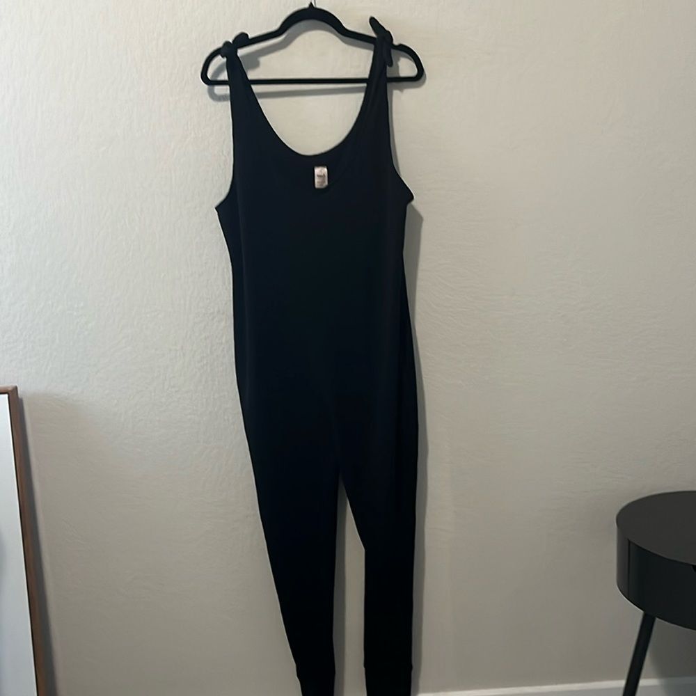 SMASH + TESS Knot Your Average Romper w Tie Up Straps, Black Ribbed, Size L - Picture 2 of 9